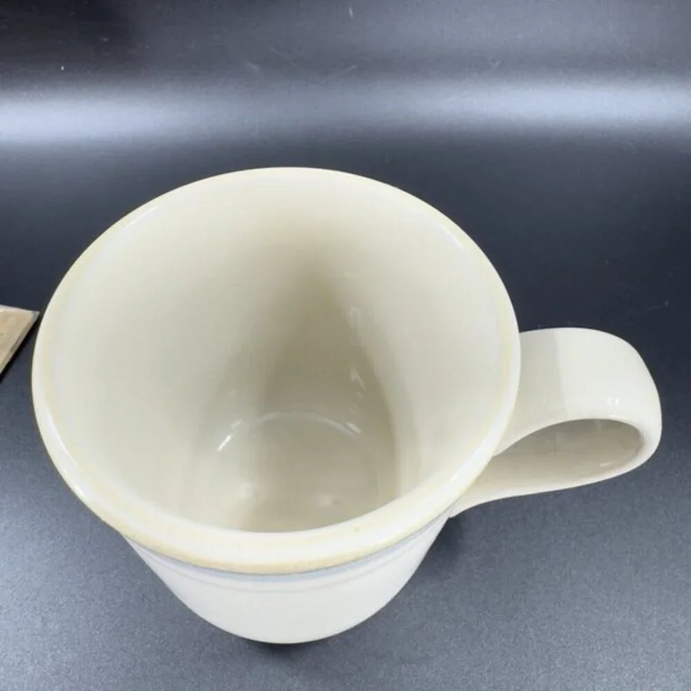Noritake Stoneware Polar Coffee Mug Cup Tan With Blue Line 1970s Ceramic Mug Cup